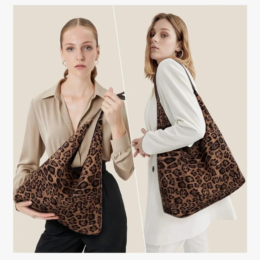 🆕 Leopard Tote Bag for Women Cheetah Shoudle Purse Brown Vintage Hobo Bag - Picture 5 of 7
